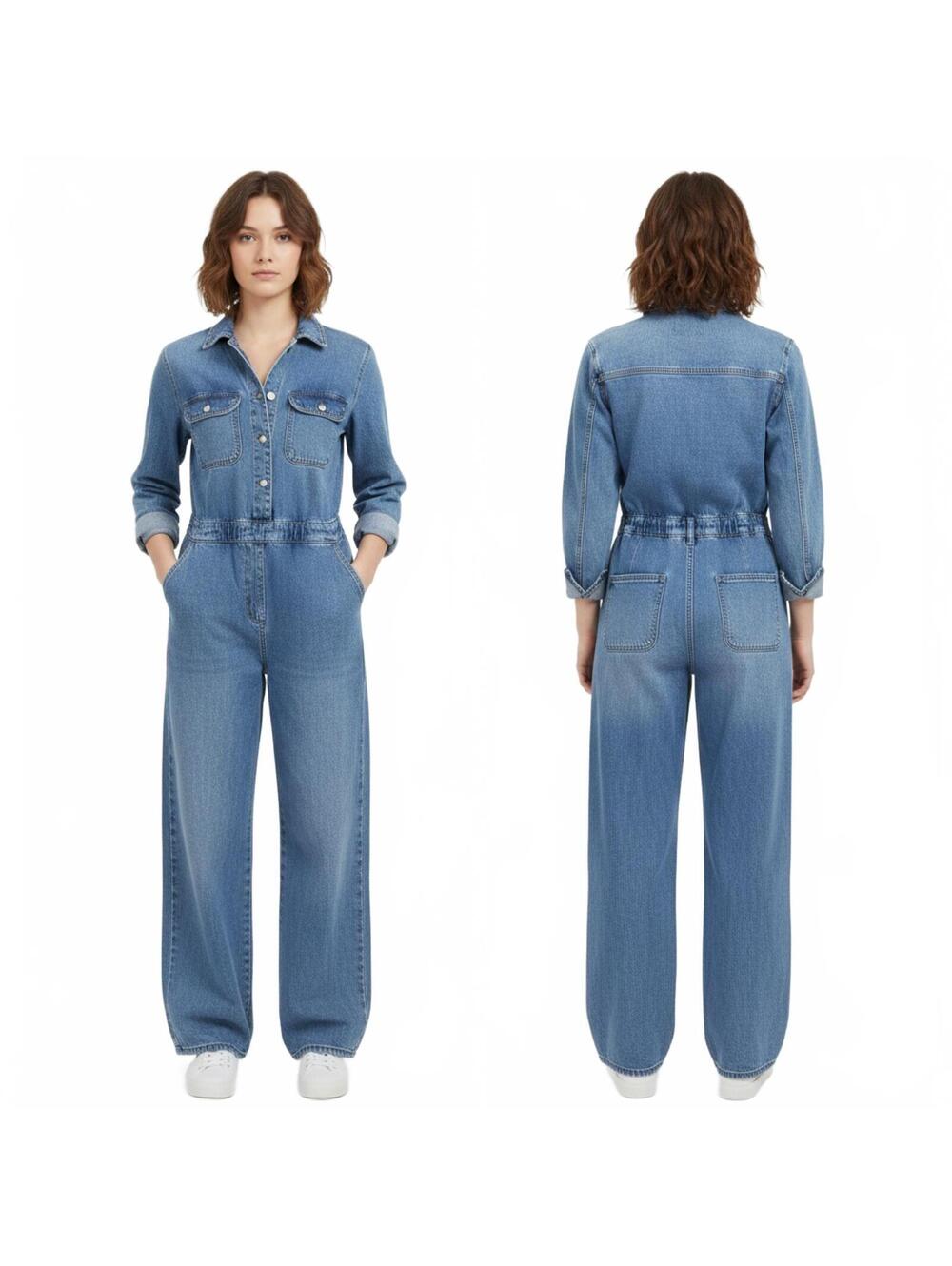 Universal Thread Denim Jumpsuit Boiler Suit Women's Size 4R Blue Button Front - Picture 1 of 8